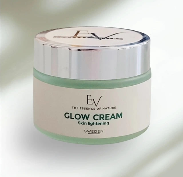 Glow Cream displayed on a neutral background, detailing its ability to nourish and brighten skin, making it perfect for achieving a glowing complexion.